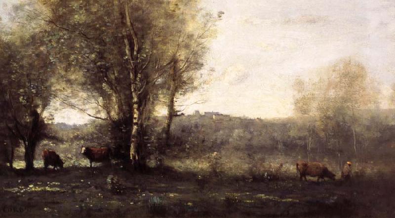 Jean Baptiste Camille  Corot Three Cows at the Pond oil painting image